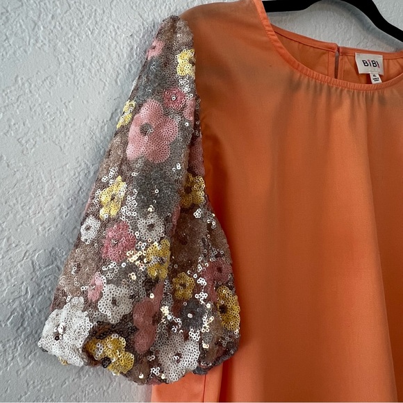 BiBi Halloween Orange Top with Sequin Sleeves - Picture 3 of 8